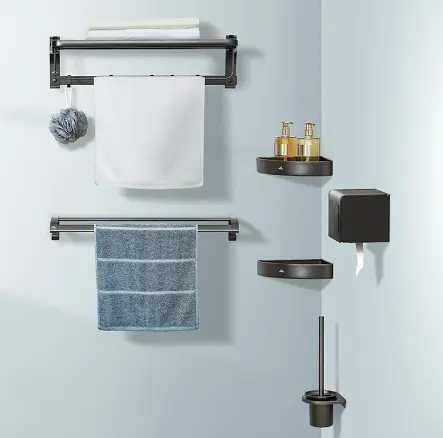 [HG-4.41.06.00821728] Aluminum Set of 6 Pcs Bathroom Hardware Set Wall Mount -  Gun Grey Finish