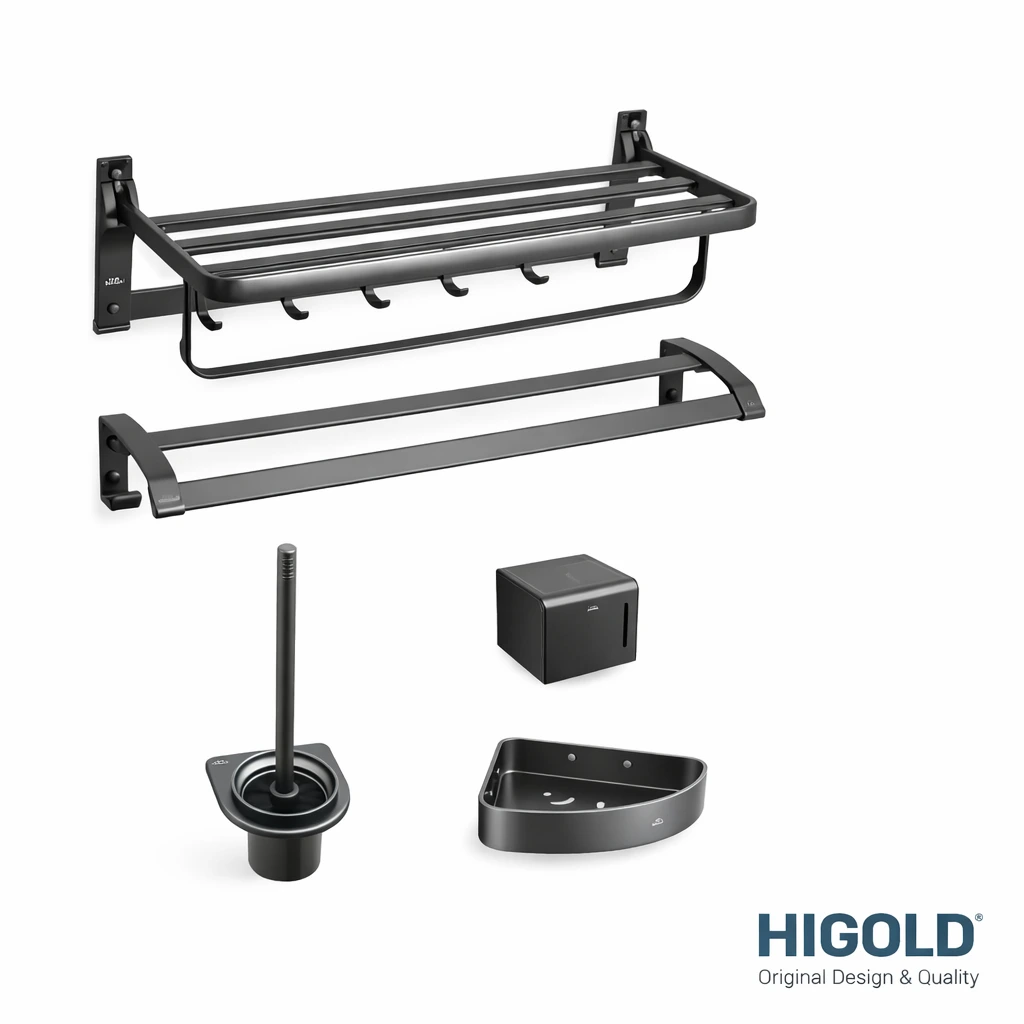 [HG-4.41.06.00821728] Higold 6-Piece Bathroom Hardware Set – Gun Grey
