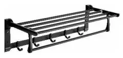 [HG-609046] Aluminium Double-Layer Foldable Towel Rack with Hooks - Wall Mounted - Black