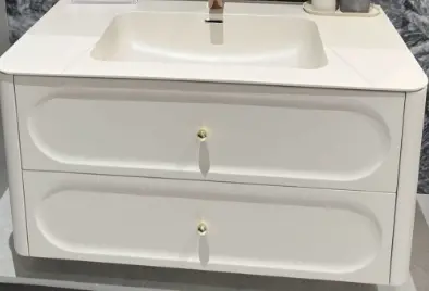 [HG-823651-1000101] 990mm BB7 French Style Wall Hung Thailand Oak Wood Vanity Cabinet  - Natural White - Double Drawers