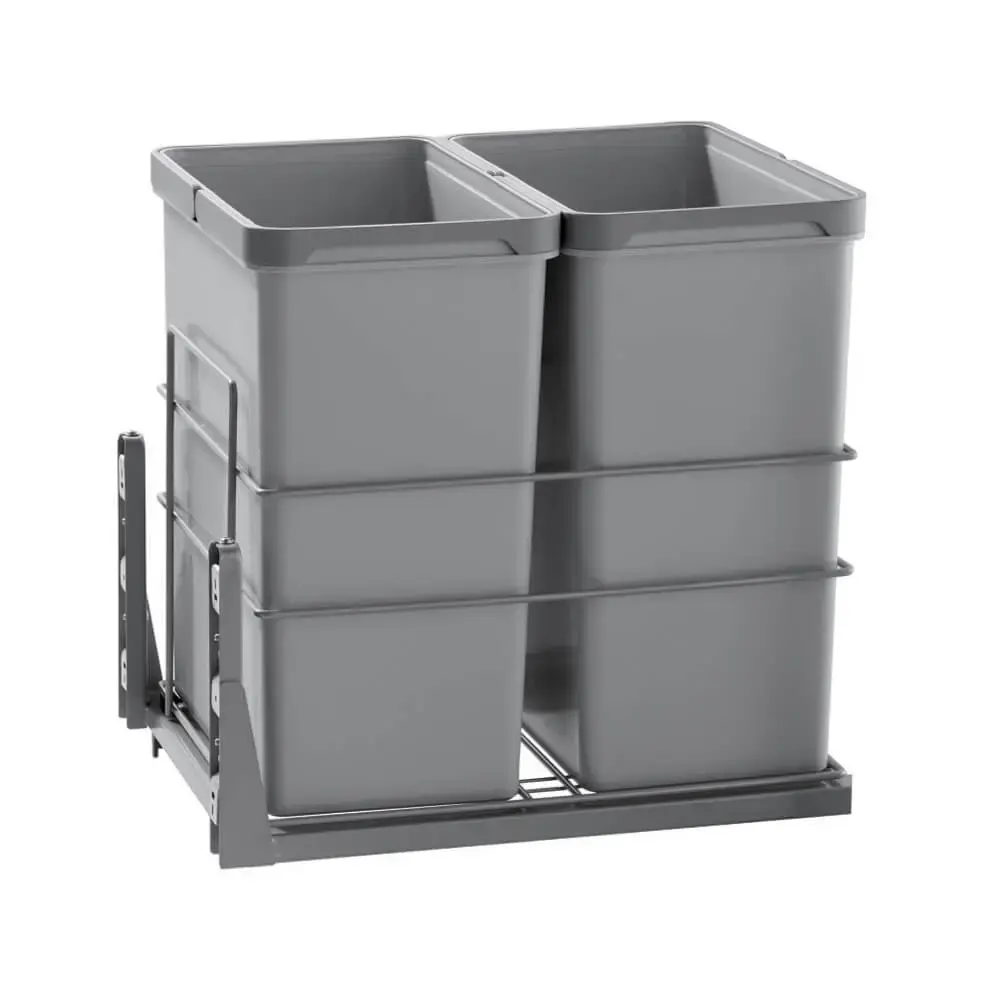 Simplex 56L Twin Slide Out Concealed Waste Bin - for a 450mm Cabinet - Bottom Mounted - Includes Integrated Door Bracket