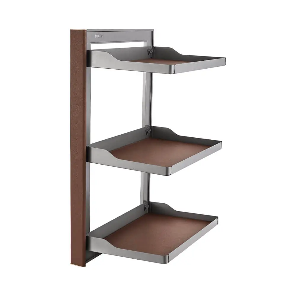 B Series Slide Out Wardrobe Storage Baskets - 3-Tier             Left Side Mount - Natural Finish