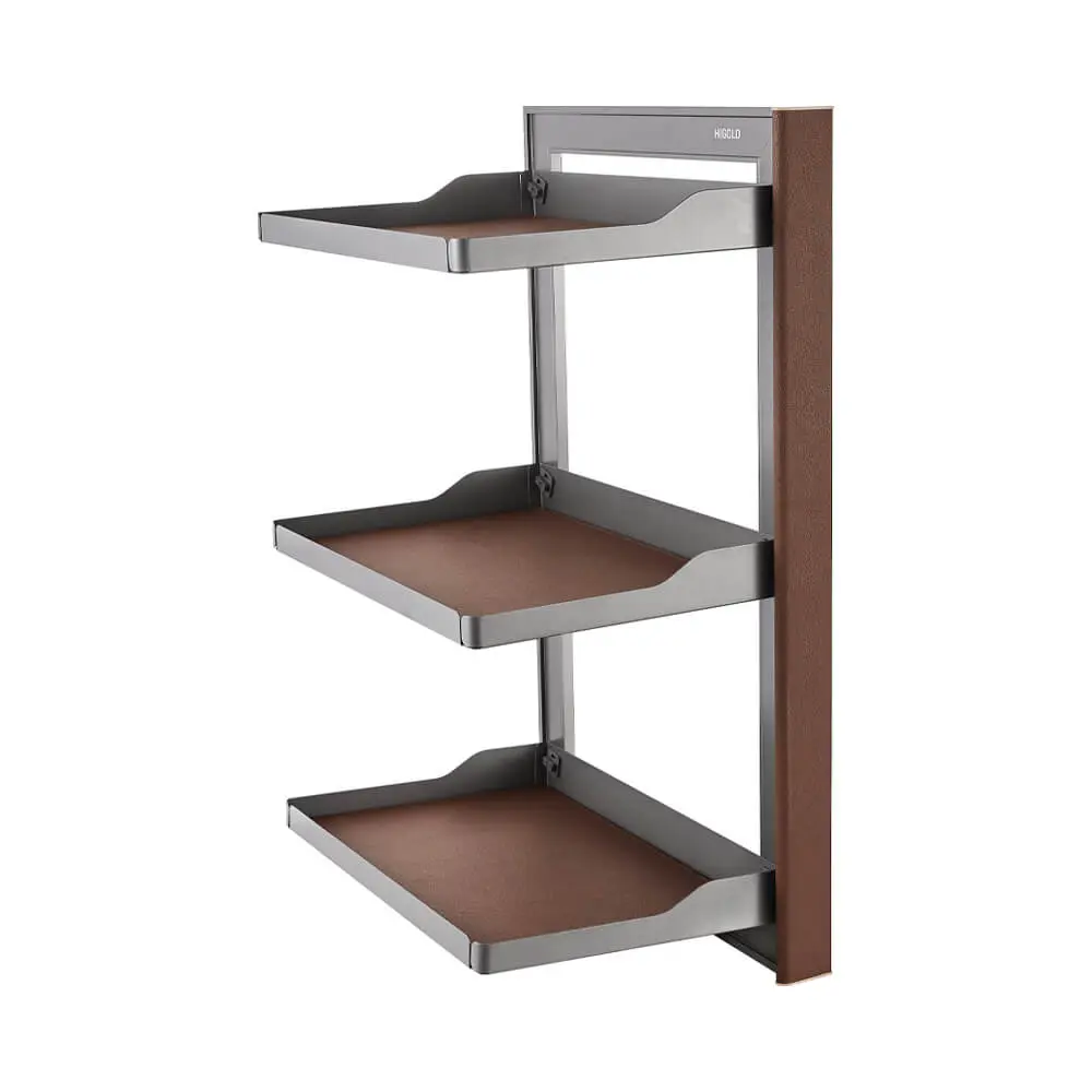 B Series Slide Out Wardrobe Storage Baskets - 3-Tier          Right Side Mount - Natural Finish