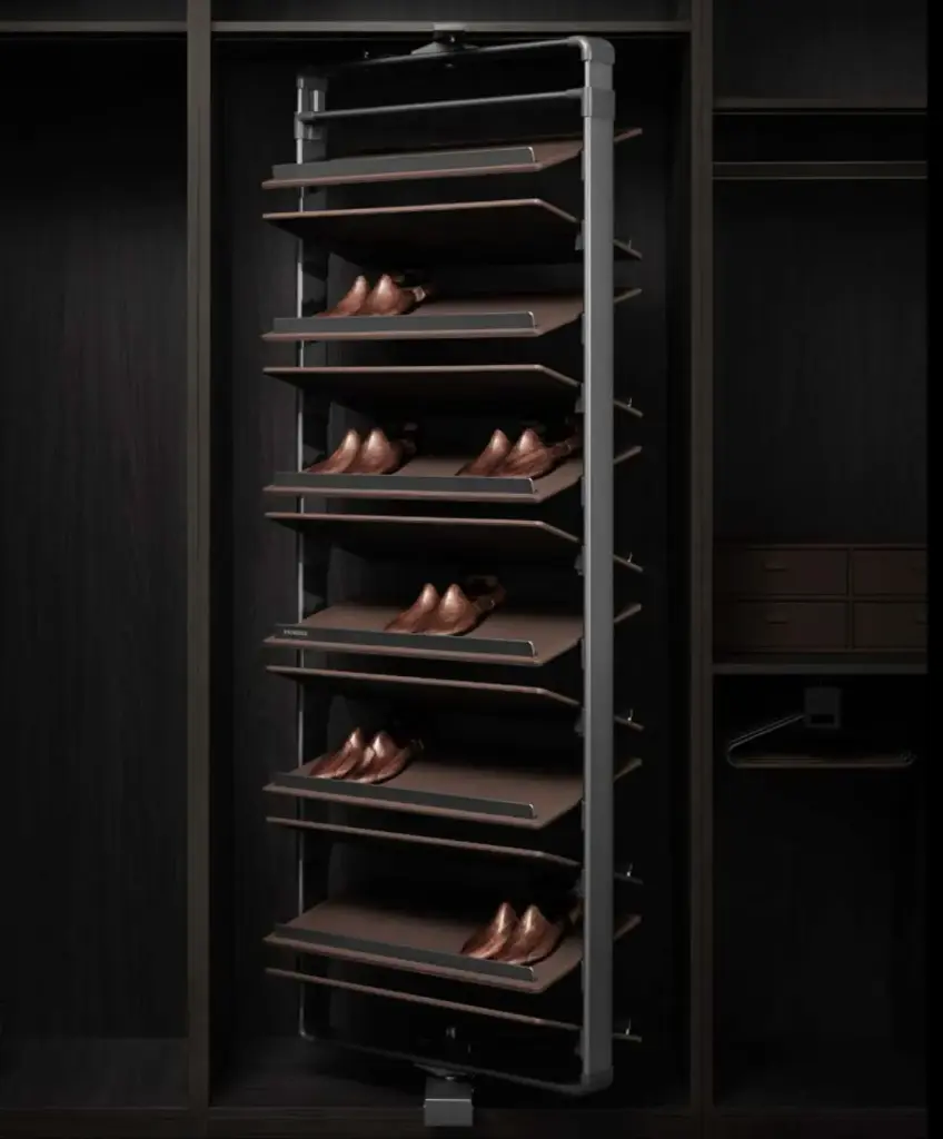 [HG-703591S] B Series Rotating Shoe Rack - Fits 800-900mm Cabinet - Premium Tray Style - Natural Finish - With 12 trays