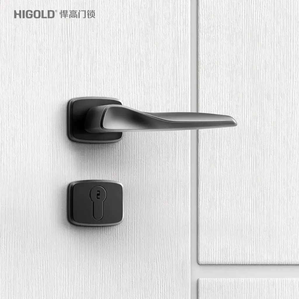 Italian-Inspired Door Handle and Lock Set - Classic Matte Gunmetal F1