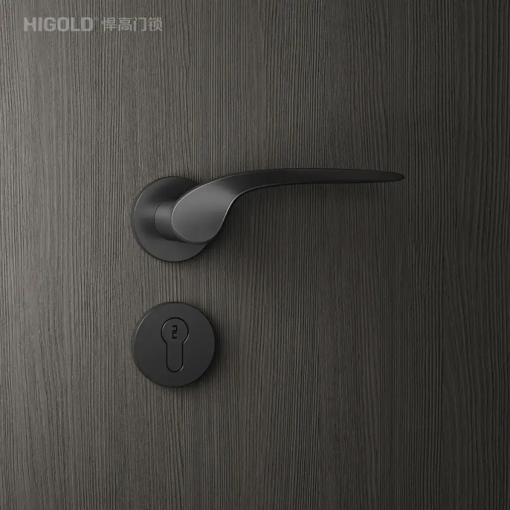 Italian-Inspired Door Handle and Lock Set - Matte Black F2