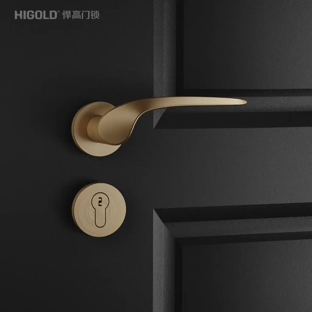 Italian-Inspired Door Handle and Lock Set - Champagne Gold F2