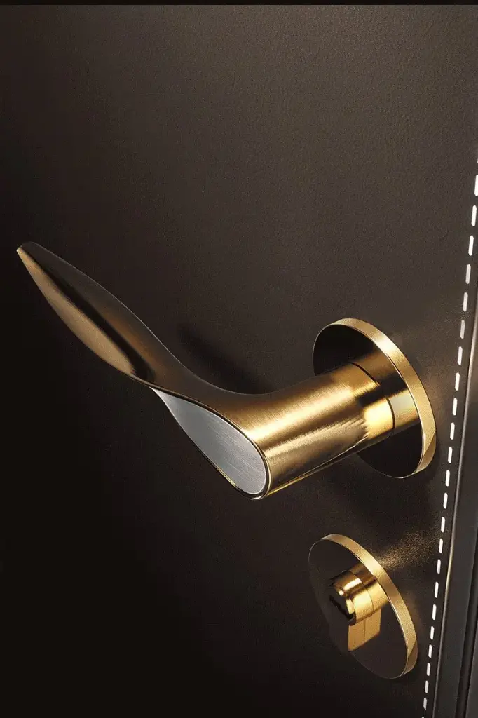 Italian-Inspired Door Handle and Lock Set - Champagne Gold With Brushed Trim F3 