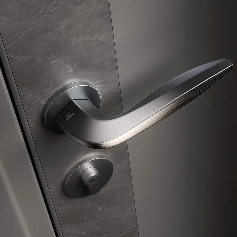 Italian-Inspired Door Handle and Lock Set - Classic Matte Gunmetal with Brushed Trim F5