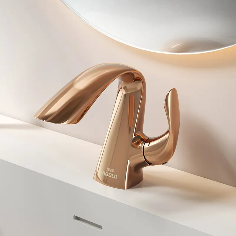 B1 Low Lead Brass Swanlike Undermount Basin Mixer Tap - Rose Gold 155H