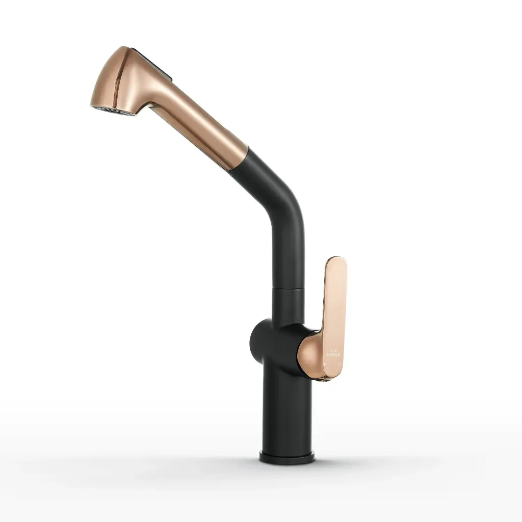 HIGOLD Patented BN4.0 SS 304 Kitchen Pull Out Mixer - Matt Black PVD Rose Gold
