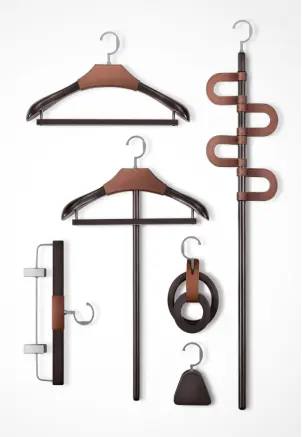 [HG-706111S] B Series Functional Wooden Hanger Set - Natural Leathery