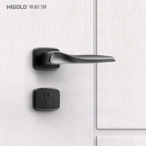 Italian-Inspired Door Handle and Lock Set - Classic Matte Gunmetal F1