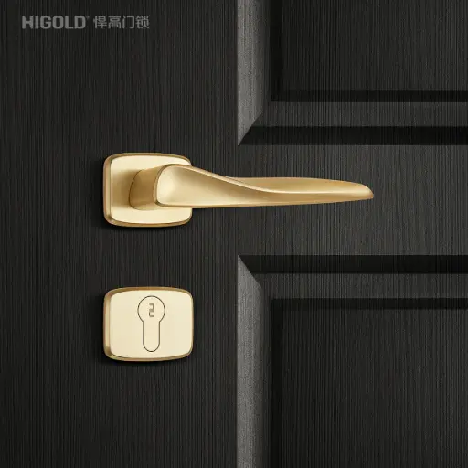 Italian-Inspired Door Handle and Lock Set - Matte Gold F1