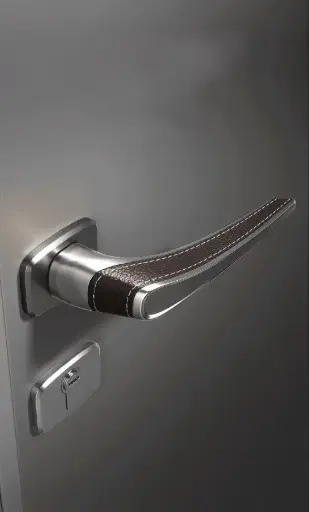[4.12.05.866504LQ-5 东方玄黛] Italian-Inspired Door Handle and Lock Set - Gunmetal Gloss With Textured Leather Trim F4