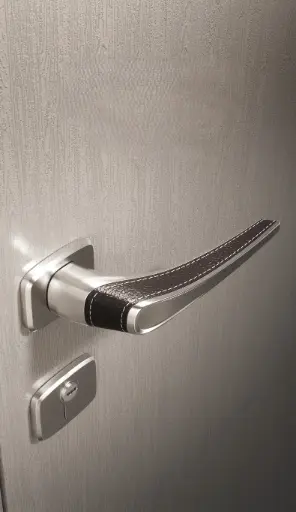 [4.12.05.866504YN-5 东方沉香] Italian-Inspired Door Handle and Lock Set - Agarwood Grey with Textured Leather Trim F4