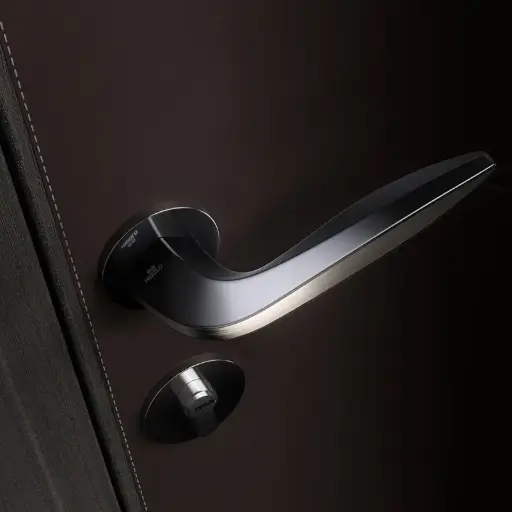 [4.12.05.866505LQ-5 东方玄黛] Italian-Inspired Door Handle and Lock Set - Gunmetal Gloss With Brushed Trim F5